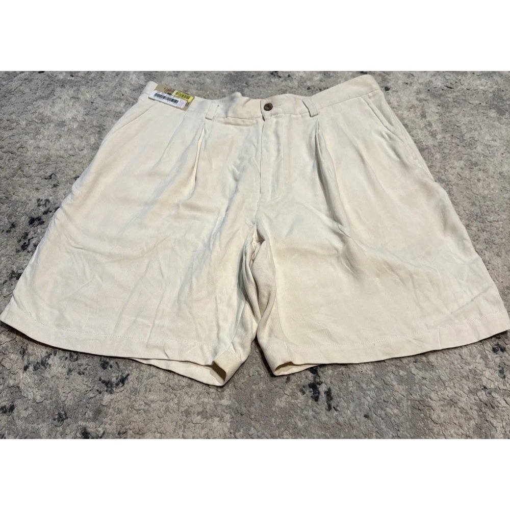 Caribbean 100% Silk Off White Ivory Pleated  Mens Shorts Size 36 New